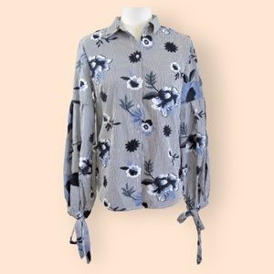 Anthropologie Nanette Lepore Boho Embroidered Floral Seersucker Shirt Women’s XL